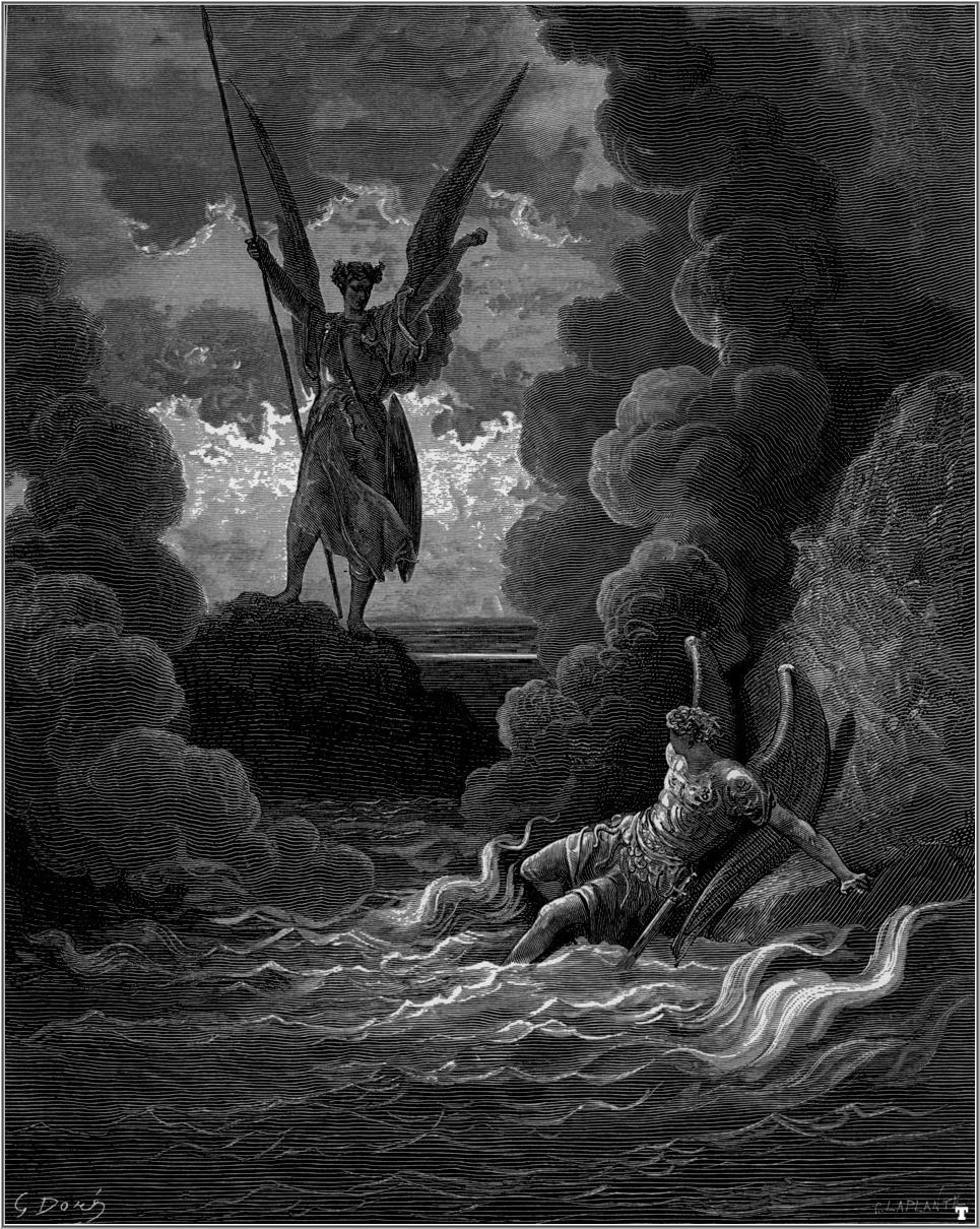 Satan rises from the burning lake